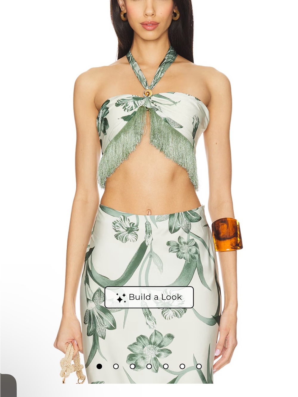 NWT Rococo Sand SET Sage Green Fringe Halter Top & Maxi Skirt M/S Revolve - Picture 2 of 9